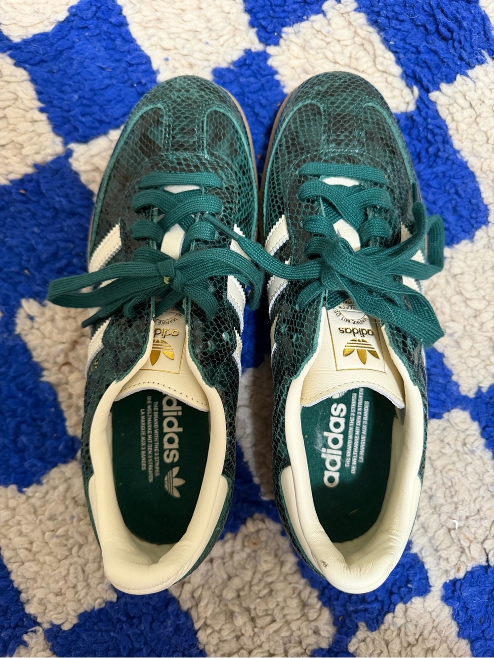 adidas Samba Sneakers in Dark Green Snake Print with Cream Stripes - Picture 3 of 7
